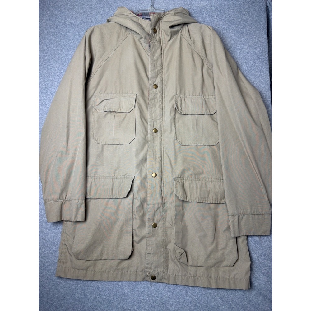 Active Generation Mens Vintage Mountain Parka Tan‎ Khaki Plaid Lined Hooded Med